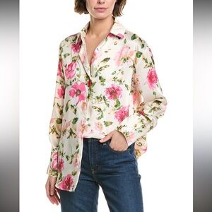 Zara silky oversized Floral Blouse - Pink and Green